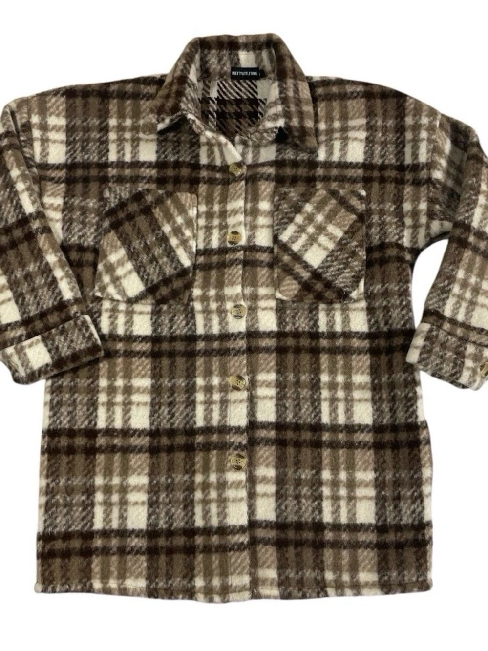 Womens Pretty Little Thing Brown Plaid Heavy Duster Coat Sz Small Made In Italy